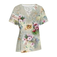 The Clor Patchwork V izrez T-majice za žene Trendy ljetni kratki rukav cvjetni uzorak Grafički tunik
