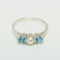 9K bijeli zlatni kultivirani biser i plavi Topaz ženski Obećani prsten - veličina 8,25