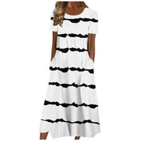 Sjajne ljetne haljine za žene okrugli izrez Labavi otisak dužine gležnja A-line kratkih rukava s kratkim