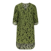 Fengqque Deal Clearence ženske ležerne haljine sa dugim rukavima visokih struka Udobni labavi trend tiskani V-izrez Haljina zelena l