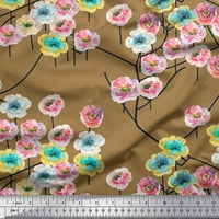 Soimoi Brown Rayon tkanina Peony cvjetni dekor tkanina tiskano dvorište široko