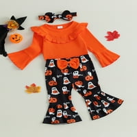 Calsunbaby Baby Girls Halloween Odeća s dugim rukavima Romper i duhovi bundeve Ispiši pantalone Outfits Outfits 9-mjeseci