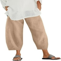 Dabuliu ženske posteljine hlače visoke struk široke noge casual labave pantalone Ljetne hlače ženske casual pantalone i capris