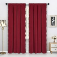 GLOWOL POM POM Velvet Curtains sa luksuznom kasnom sobom potamnjena vintage zavjesa za dnevni boravak, crvene, 84 l 42 w panele