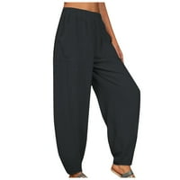 Teretne pantalone za žensko čišćenje ispod 20 dolara, casual labavo solidne hlače za žene sa džepovima crna veličina s