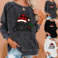 Ženska klasična ružna rubna božićna majica dugih rukava pulover životinjski pahuljivi i gnojni bluza na pola patentnog patentnog patentnog patentnog patentnog runa runa duks božinog džemper bijeli xxl
