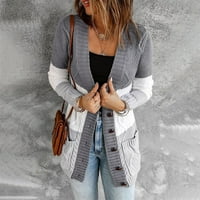 Outfmvch džemperi za žene jesen dugački džemper kaput u boji blok džepni dugme Dizajn pletena kardigan