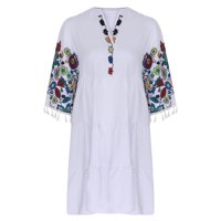 Haljine za prodaju za žene za žene s kratkim rukavima za ispis cvjetnog uzorka Tassel Haljina V-izrez