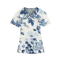Ženski vrhovi bluza Grafički otisci kratkih rukava Radna odjeća dame modni V-izrez ljetni plavi xl