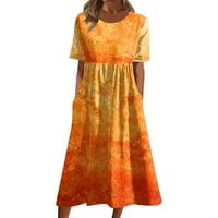 Haljine za žene plus veličine ženski smjeni cvjetni kratki rukav Crew vrat ljetna gležnjana dužina casual fit & flare haljina narančasta