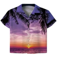 Grijan Lon Men Casual rever izrez za bluzu kratkih rukava Okrećite košulju na plaži Color Block Tee