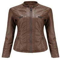 Cindysus ženska jakna s dugim rukavima kaput kardigan odjeća Slim Fit Bike Fau kožna lagana kafa 3xl