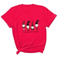 Majice za žene Čvrsto boje cvjetno print božićni posadni vrat kratkih rukava s kratkim rukavima