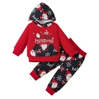 Slatka modna odjeća set za dječje dječje dječje dječje odjeće Božić s dugim rukavima Santa crtani jeleni ispis kapuljača Torpice hlače odijelo za 6-mjeseci