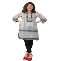 Ishdeena Pakistanski Kurtis za žene indijski stil pamučne tunike Ženske vrhove tiskane b & w
