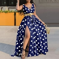 Tawop ženska seksi V-izrez Polka Dot Print Split Maxi Beach Bohemian Vintage haljina Ljetna haljina