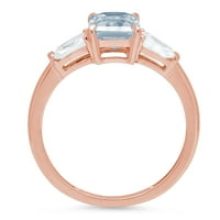 2. CT Sjajni smaragdni rez Clear Simulirani dijamant 18K ružičasta zlato Trokratni prsten sz 9.5