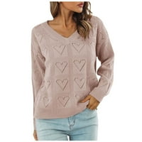 Dauck Womens izdubljeni džemperi Slatko srce Pletene duksere Čvrsto labavi pulover džemperi ružičasti