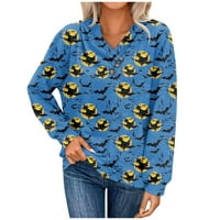 Hoodies za ženske dukseve labave modne Halloween ispisane kapuljače navodni ovratnik dugih rukava džepni pulover duksevi za žene plavo m