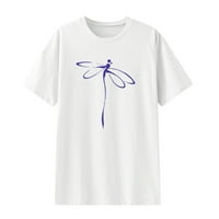 Modni ženski čvrsti okrugli vrat Tors Dragonfly tiskani majica kratkih rukava Labavi bluza bijeli xxl