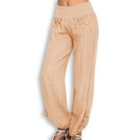 Ženske joggers Duksevi modni čvrsti gumbi Pamuk i posteljina Ležerne prilike labave pantalone široke