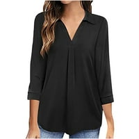 Umfun ženske bluze top, plus veličine vrhova za žene, žena V izrez tri četvrtine 3 4Sleeve majica jesen ispis bluza vrhovi dukserice Black XL