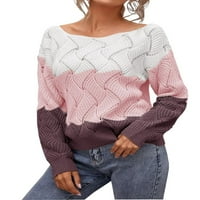 Ženska boja Blok džemperi V izrez dugi rukav pulover Ležerne prilike za klizanje