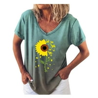 Mnjin Ženske majice i bluze Modne žene V izrezani kratki rukav cvjetni labavi pulover majica majica