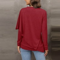 Tklpehg Zapadne majice za žene Jesen Solid Boja V-izrez ramena Nepravilna majica Tunic Thene Casual