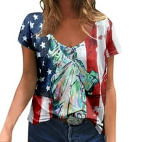 U ženskoj ručno oslikanoj američkoj košulji za zastavu V izrez TEE košulja pulover kratkih rukava na vrhu dana za neovisnost M