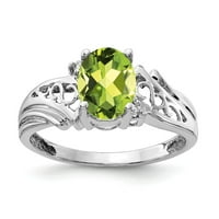 Čvrsta 14k bijelo zlato 8x ovalni peridot zeleni kolovoz Gemstone Diamond Enference Veličina prstena