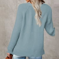 Zunfeo Dukseri za žene - udoban jednostavan pleteni džemper čvrsti pulover vrhovi za slobodno vrijeme s dugim rukavima V na ramenu svijetlo plavi m