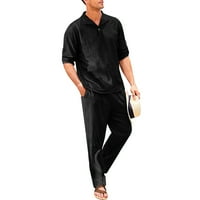 Muška modna pamučna i posteljina košulja od pamuka V izrez sa čipkom up hlače dva odijela formalno tux