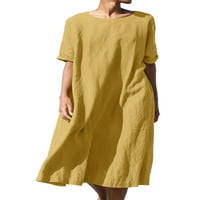 Glonme Dame Ljeto Midi haljina Solid Boja Sundress Crew Swing haljine Žene Loose Casual Scroeve Yellow