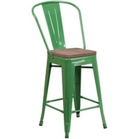 Kućni kvadrat 24 Metalna stolica u zelenoj i drvenoj zrno - set od 2