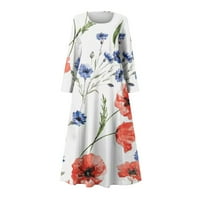 HFYIHGF ženska proljetna moda plus veličina haljina casual boho elegantna cvjetna grafička okrugla vrata