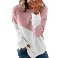 Entyinea Plus veličina Ženski vrhovi majica od pamučnog posada sa dugim rukavima ružičasta L