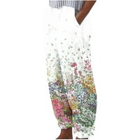 Ženske hlače Sawvnm Ženski ljetni ispisani pamučni džep ravni rukav casual elastične struine labave