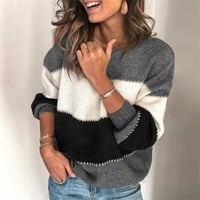 Huaai džemperi za žene Žene Boja blok prugasti dweter s vratom Dugi rukav plemit pulover Jumper Tops