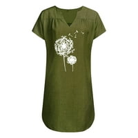 Ljetne haljine za žene tiskane V-izrez A-line mini kratka modna haljina kratkih rukava zelena xl