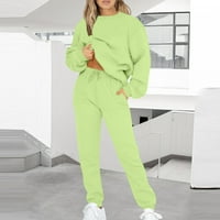 WAVSUF Ženske setovi Dvodijelni komforni posadni vrat Čvrsti pulover s dugim rukavima i hlače Mint Green Dukseri Površine veličine XL