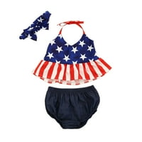 Dooleck Toddler Baby Girl 4. jula Outfit košulje Vrhunska kratke Američka zastava