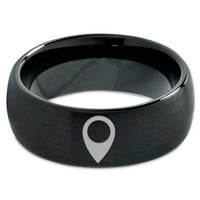Tungsten GPS lokacija Simbol ikona Band prsten za muškarce Žene Udobnost FIT BLACK kupola Četkana polirano