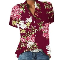 Ženska cvjetna košulja Dressy casual gumb Ljeto kratki rukav labavi fit vrhovi bluze košulje rade svakodnevno