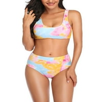 Seksi plesna ženska odjeća cvjetna bikinija odjeća, dva kupaće kostim kupaćim kupaćim kostimima podstavljenom + plivanje dna visokog struka Tržeća tempija