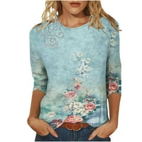 WHLBF Clearence Ženska okrugla vrat Ležerne prilike Modna tiskana majica Bluza Srednjeg rukava