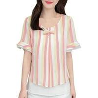 Žene Ljetne majice Ruffles Striped Striped Striped Print Top Bluza Crvena M