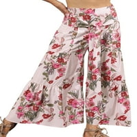 Bomotoo za žene Palazzo pant cvjetni print Loungewear Wide noga hlače zavoja za zavoj pantalone na plaži