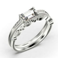 Prekrasan minimalistički 1. karatni smaragdni rez dijamantski moissanite zaručni prsten, vjenčani prsten, jedan odgovarajući pojas u 10k čvrsto bijelo zlato, poklon za nju, obećavaju prsten, obloge