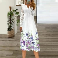 Haljine za žene ženke V-izrez dugih rukava cvjetni fit & flare haljine Dužina koljena Ljeto Fit & Flare Chemise Purple S